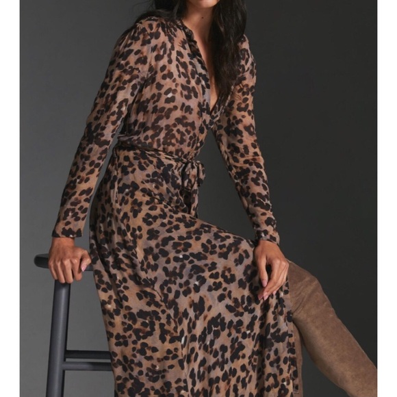 CLOTH & STONE Leopard Print Midi Dress Long Sleeves - Picture 1 of 16